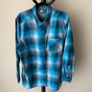 Eddie Bauer- Plaid Teal Long Sleeve Button Down, Size 2XL